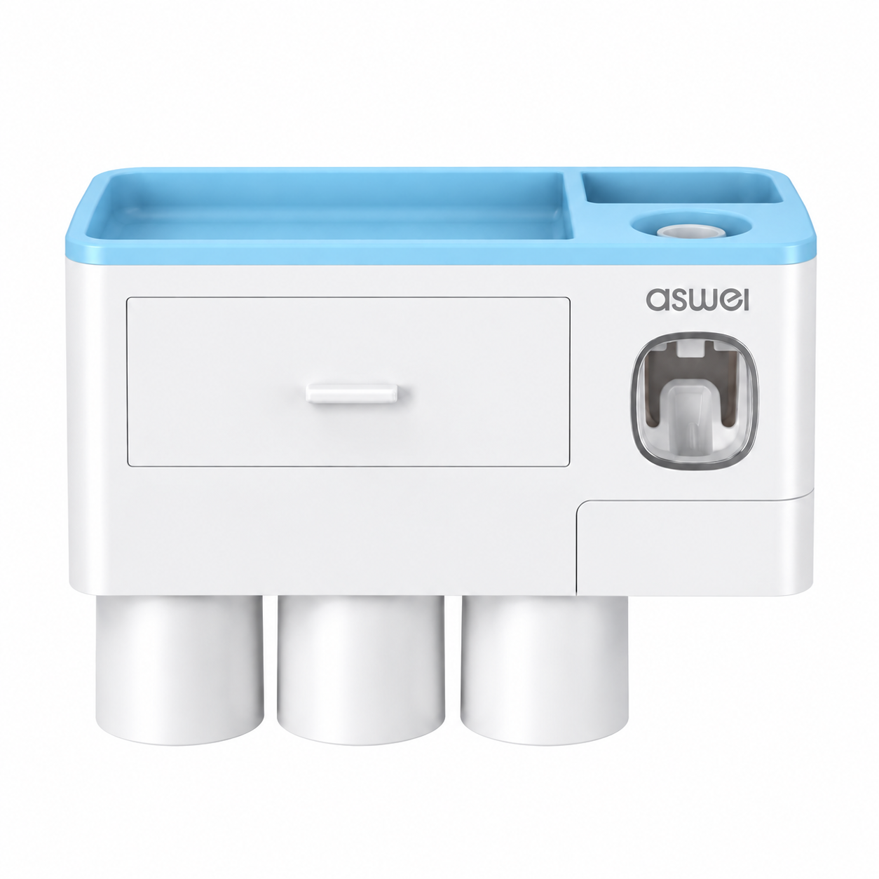 Blue Wall-Mounted Bathroom Organizer with 3 Magnetic Cups - Automatic