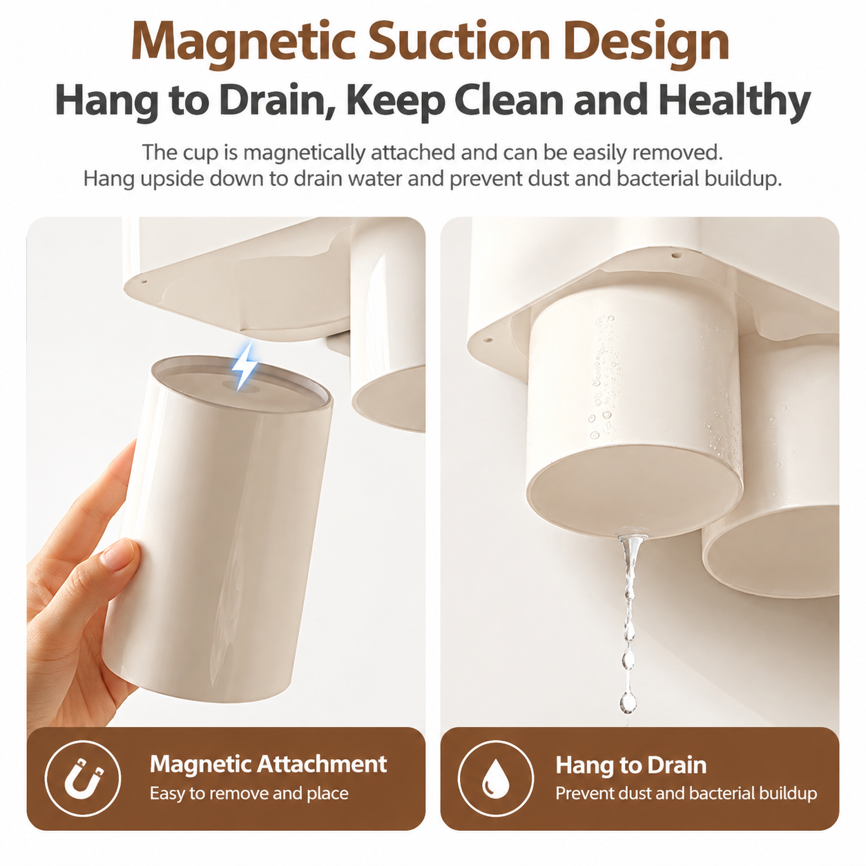 Blue Wall-Mounted Bathroom Organizer with 3 Magnetic Cups - Automatic view 3