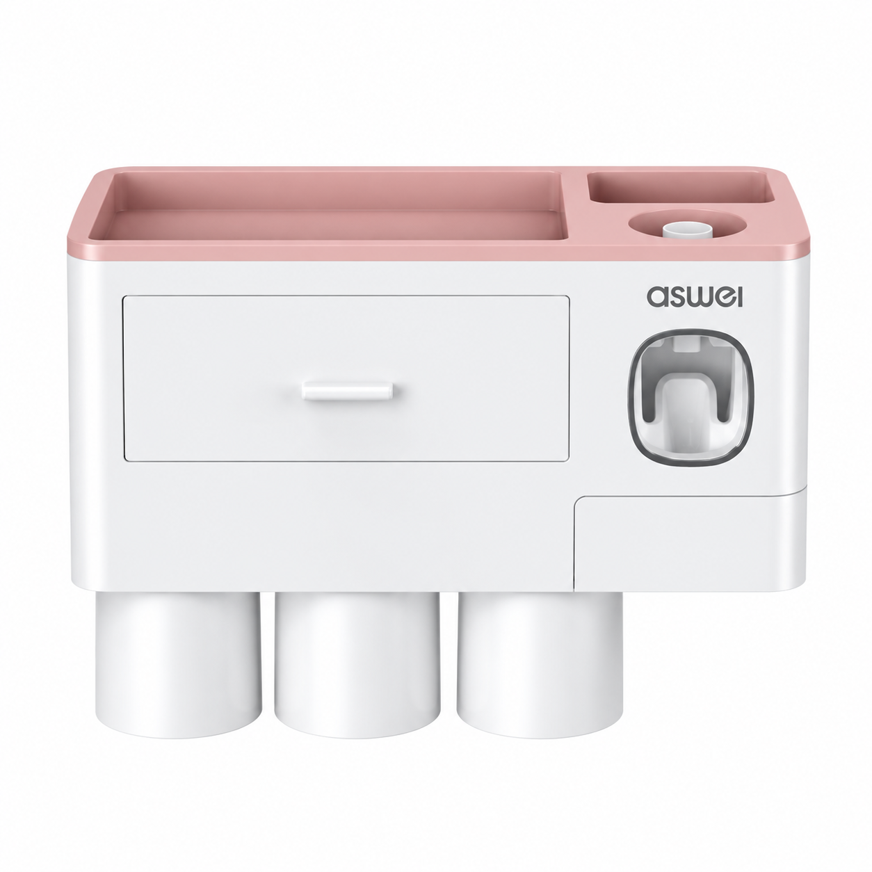 Pink Wall-Mounted Bathroom Organizer with 3 Magnetic Cups - Automatic