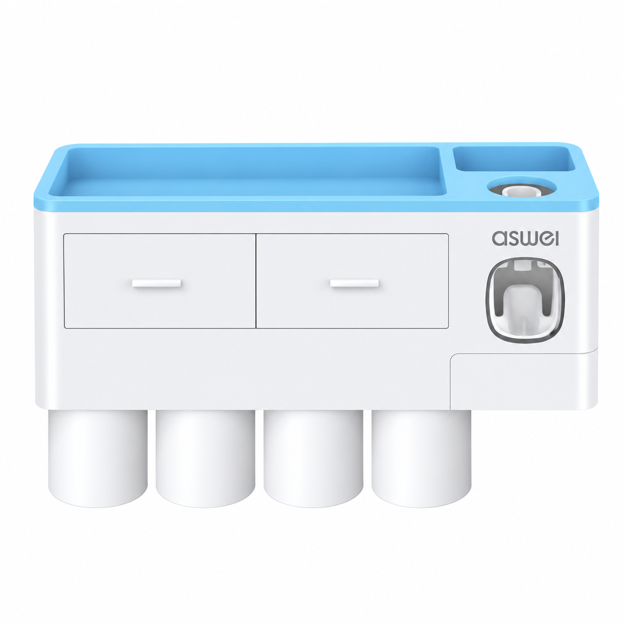 Blue Wall-Mounted Bathroom Organizer with 4 Magnetic Cups - Automatic