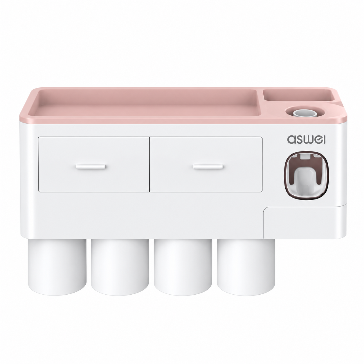 Pink Wall-Mounted Bathroom Organizer with 4 Magnetic Cups - Automatic