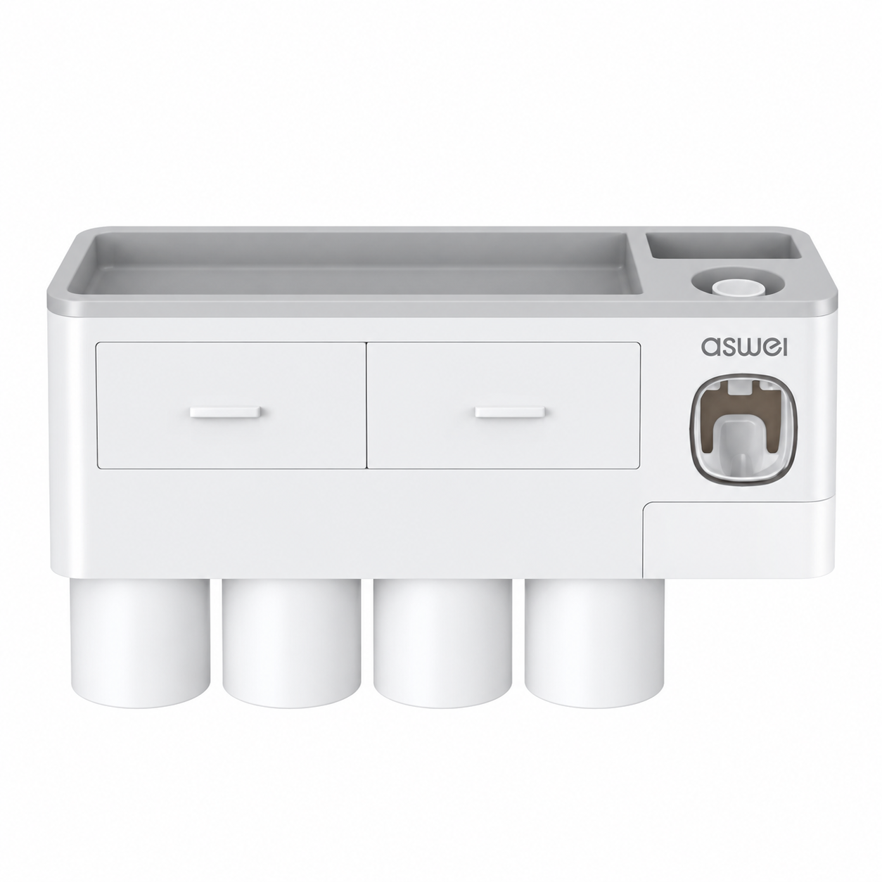Gray Wall-Mounted Bathroom Organizer with 4 Magnetic Cups - Automatic