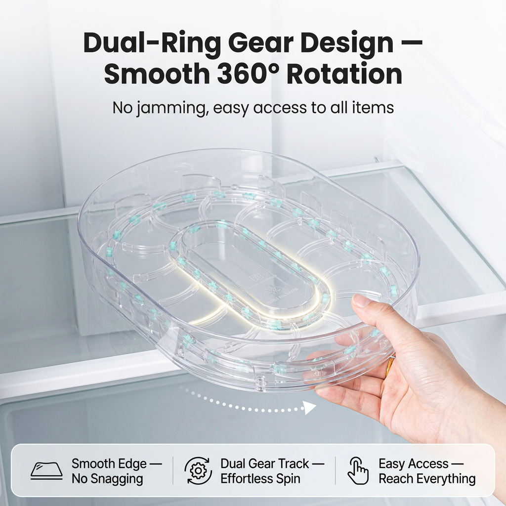 360° Rotating Refrigerator Organizer (Semi-transparent)- Clear Oval Turntable view 2