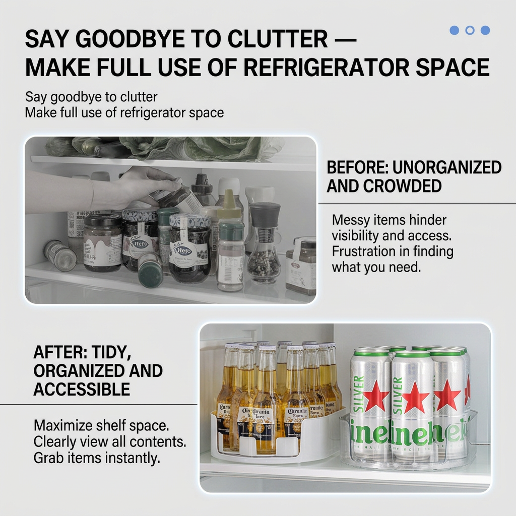 360° Rotating Refrigerator Organizer (Semi-transparent)- Clear Oval Turntable view 3