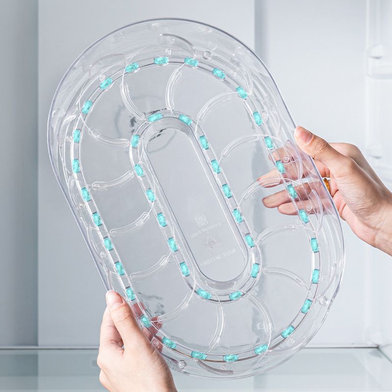 360° Rotating Refrigerator Organizer (Semi-transparent)- Clear Oval Turntable view 4