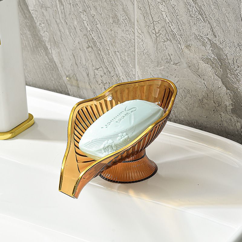 Orange Leaf Shaped Soap Dish with Drainage Spout - Decorative Gold Rim