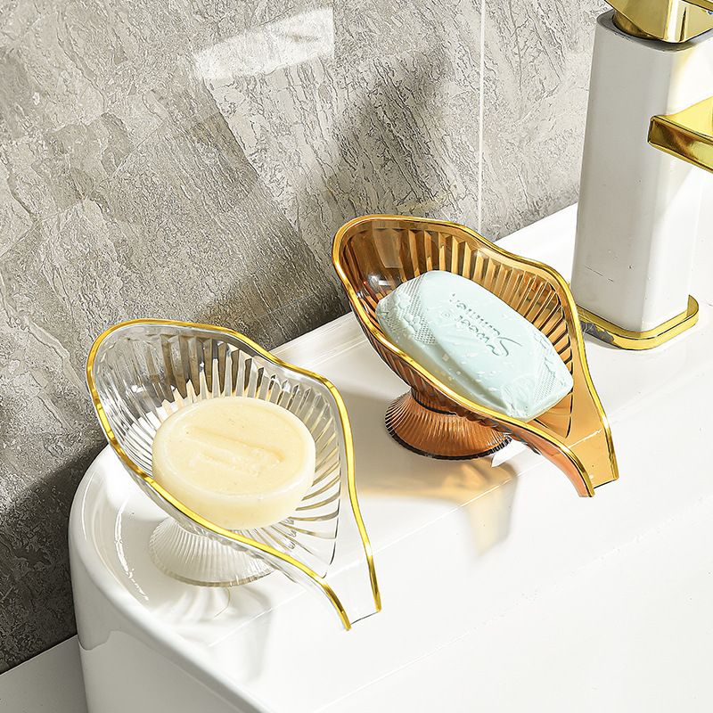 2 PCS Green Leaf Shaped Soap Dish with Drainage Spout - Decorative Gold Rim view 5