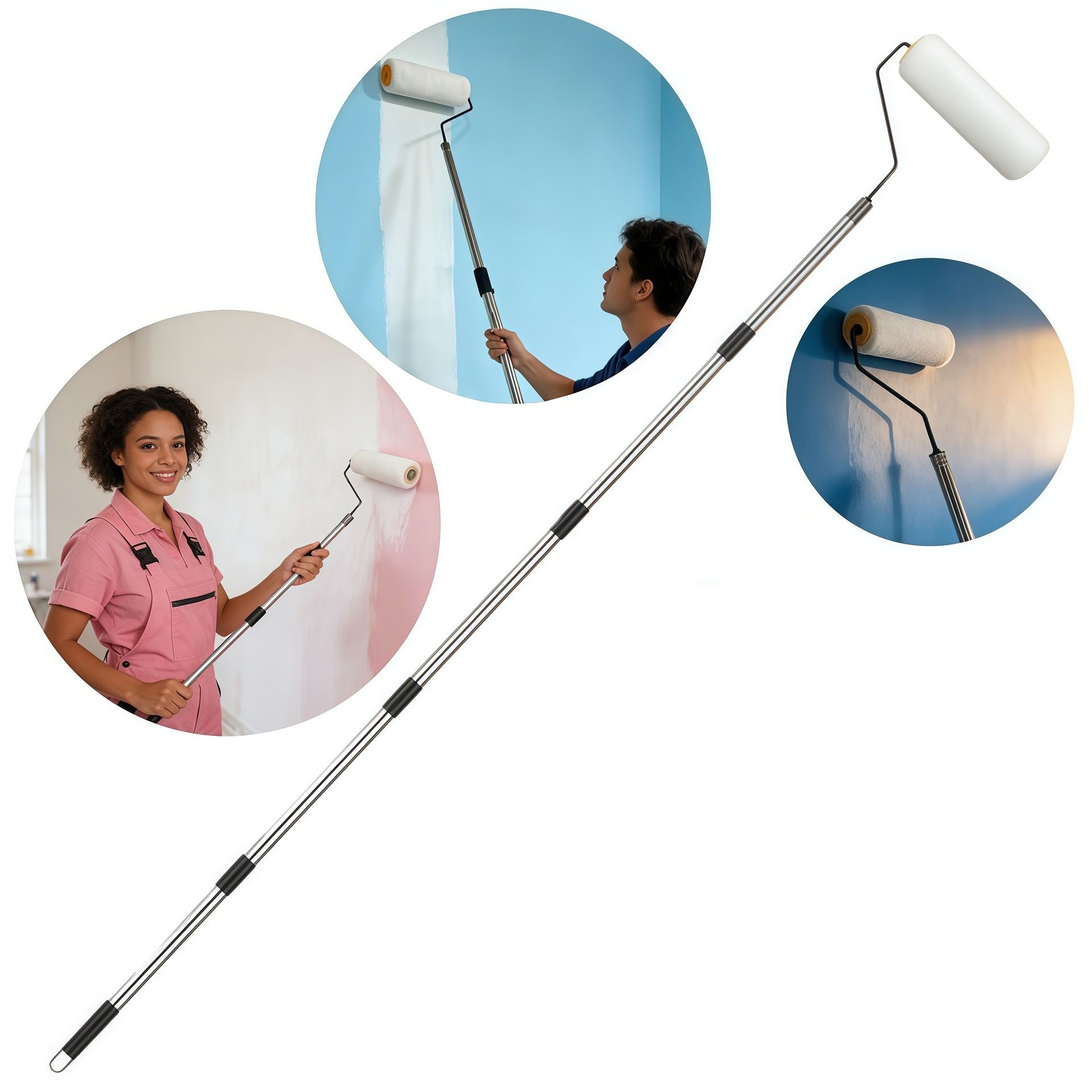 9 Inch Paint Roller Set with 170cm 4 Section Stainless Steel Extension Pole view 3