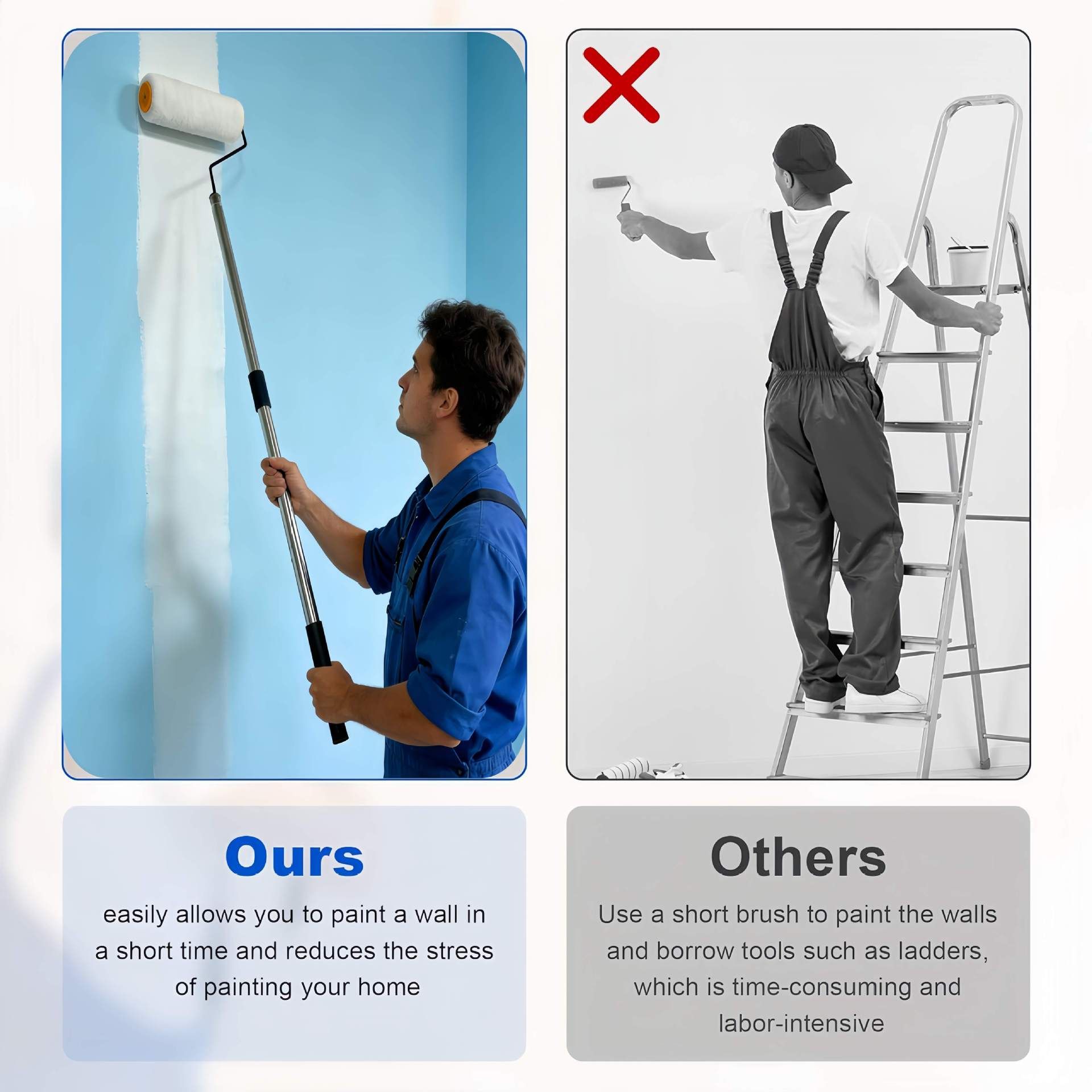 9 Inch Paint Roller Set with 170cm 4 Section Stainless Steel Extension Pole view 4