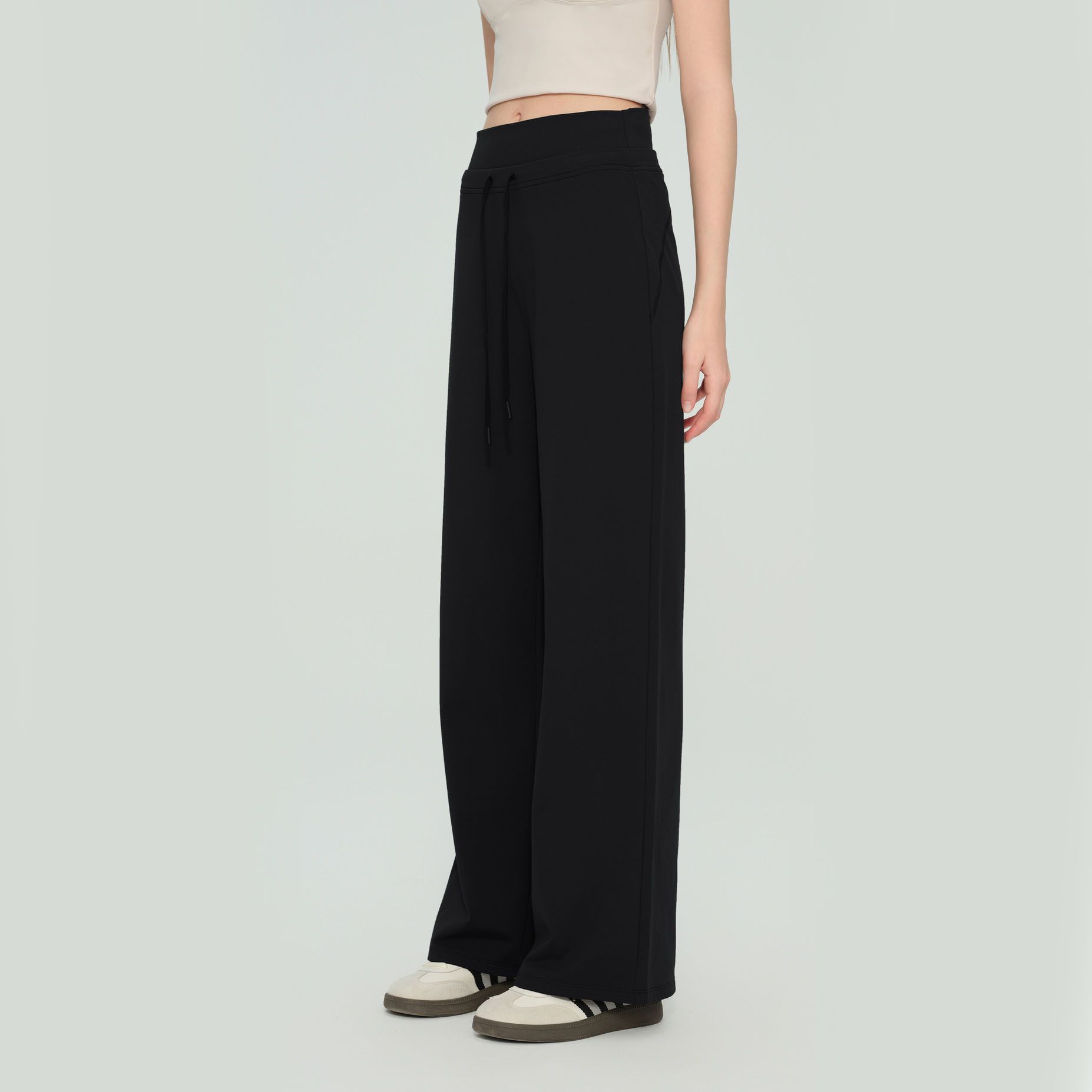 Size L Black Women’s High Waisted Straight Leg Lounge Pants - Drawstring view 2