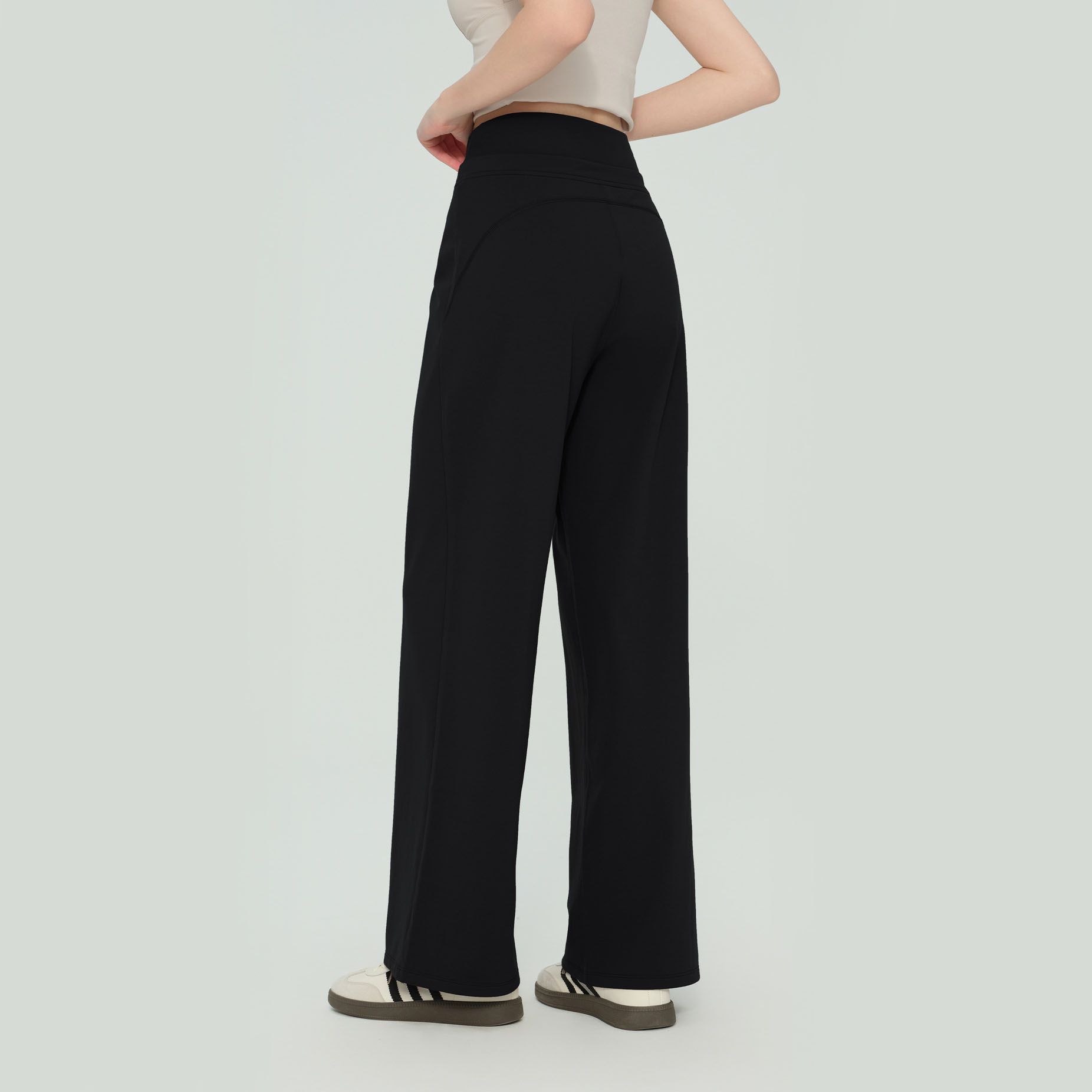 Size L Black Women’s High Waisted Straight Leg Lounge Pants - Drawstring view 3