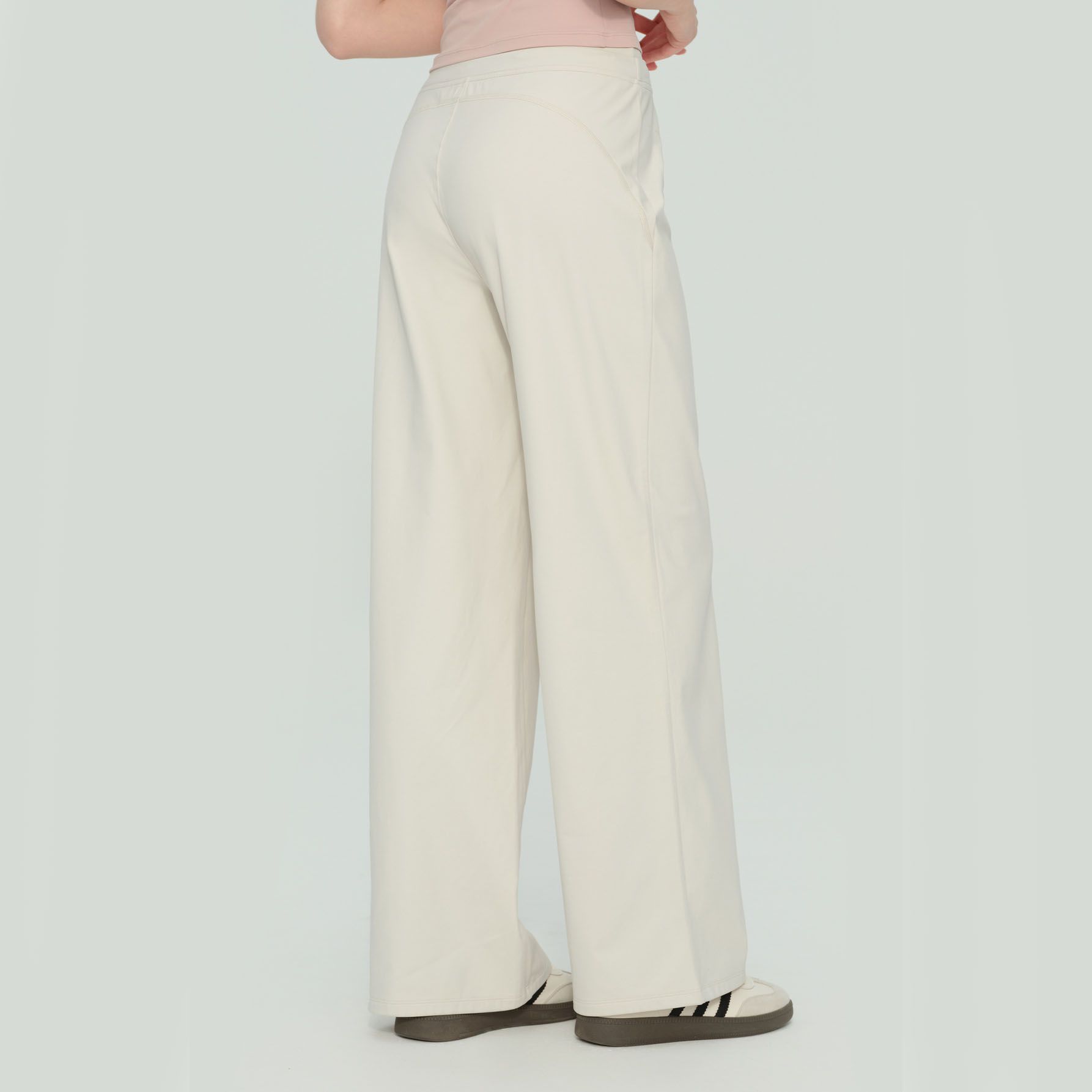 Size L White Women’s High Waisted Straight Leg Lounge Pants - Drawstring view 3