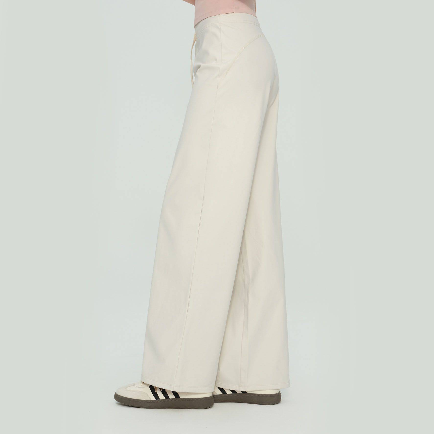 Size L White Women’s High Waisted Straight Leg Lounge Pants - Drawstring view 4
