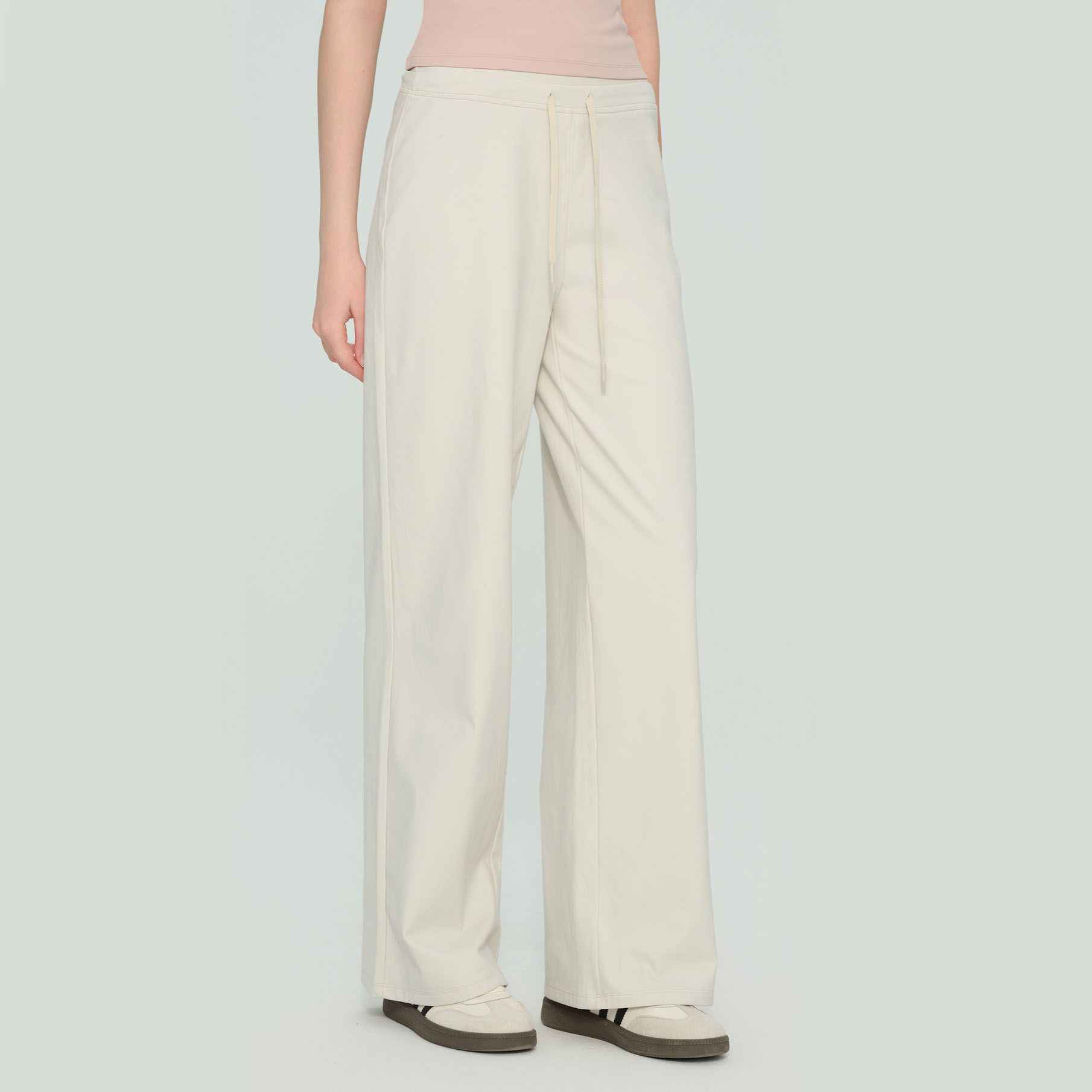 Size XL White Women’s High Waisted Straight Leg Lounge Pants - Drawstring view 2