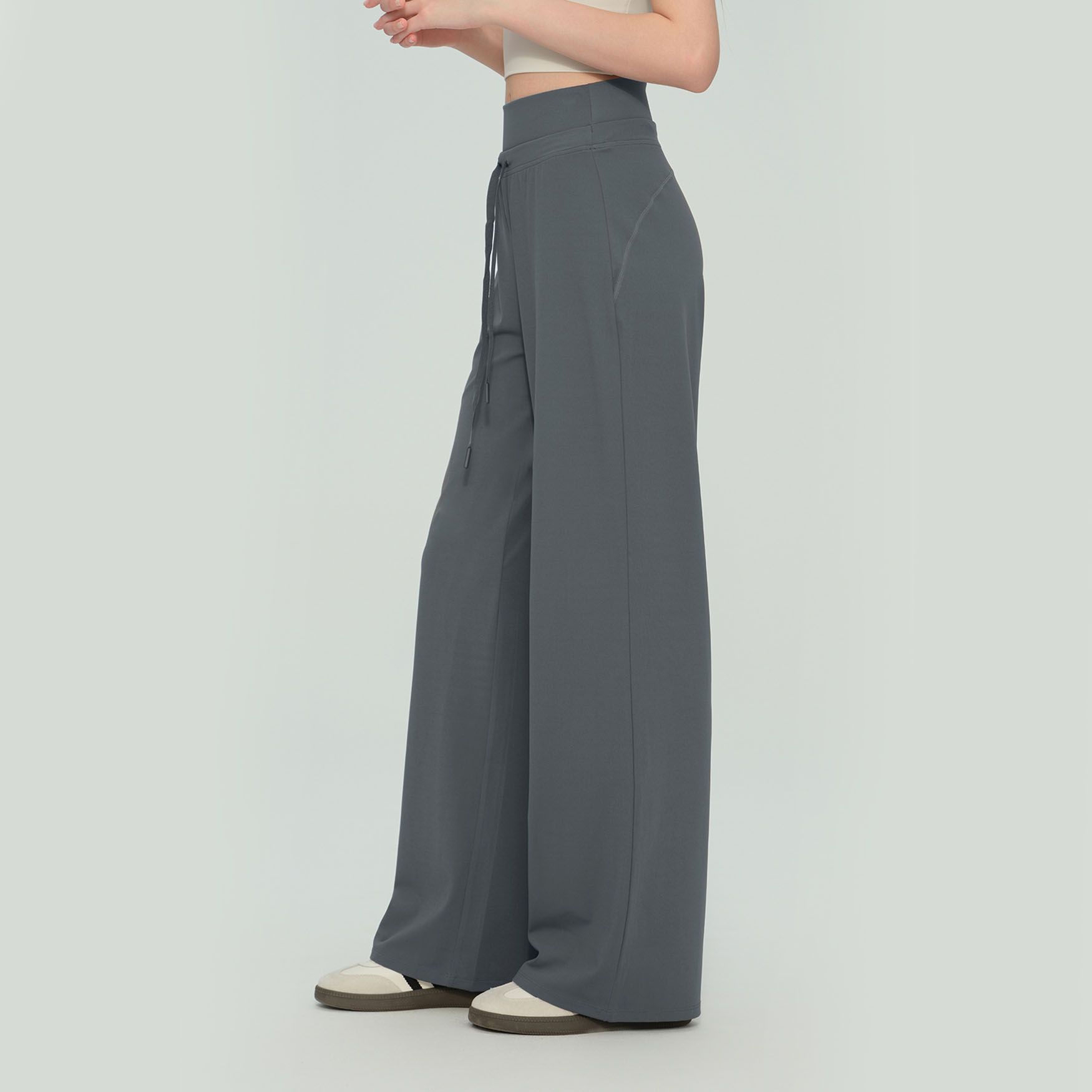 Size M Gray Women’s High Waisted Straight Leg Lounge Pants - Drawstring Casual view 2