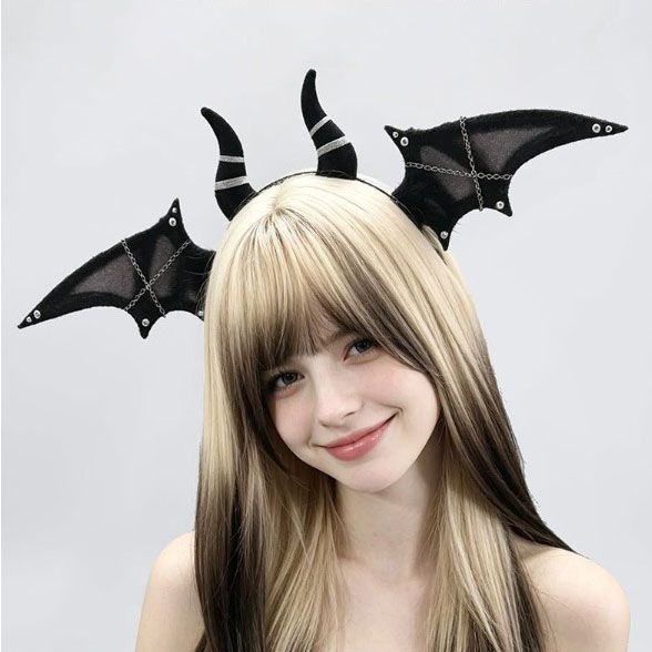 Halloween Bat Wing Devil Horn Headband - Black Gothic Vampire Cosplay Hair view 3
