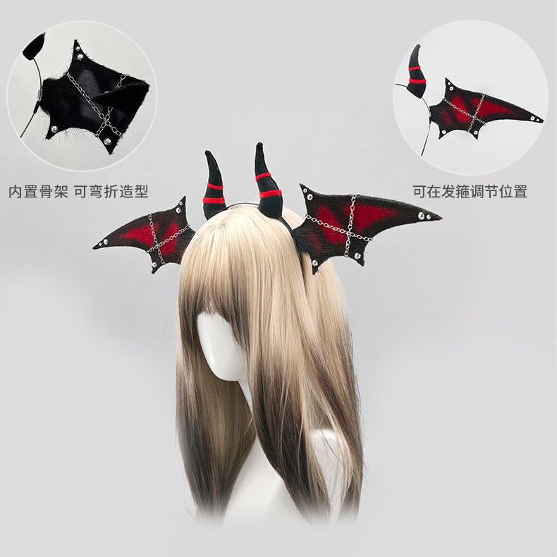 Halloween Bat Wing Devil Horn Headband - Black Purple Gothic Vampire Cosplay view 4
