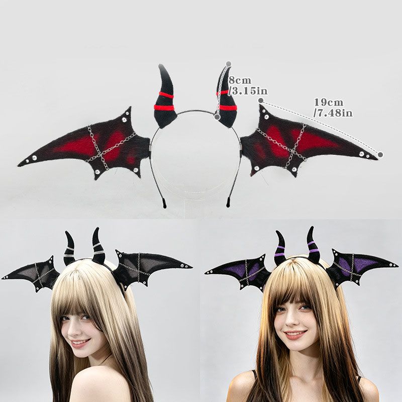 Halloween Bat Wing Devil Horn Headband - Black Purple Gothic Vampire Cosplay view 5