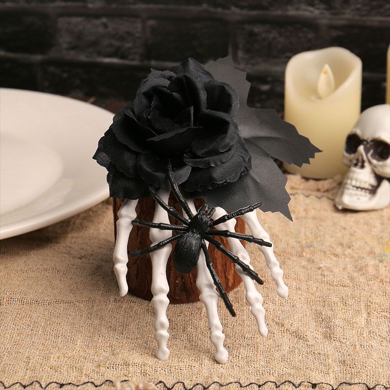 Halloween Skeleton Hand Hair Clip with Black Rose and Spider - Gothic Side view 6
