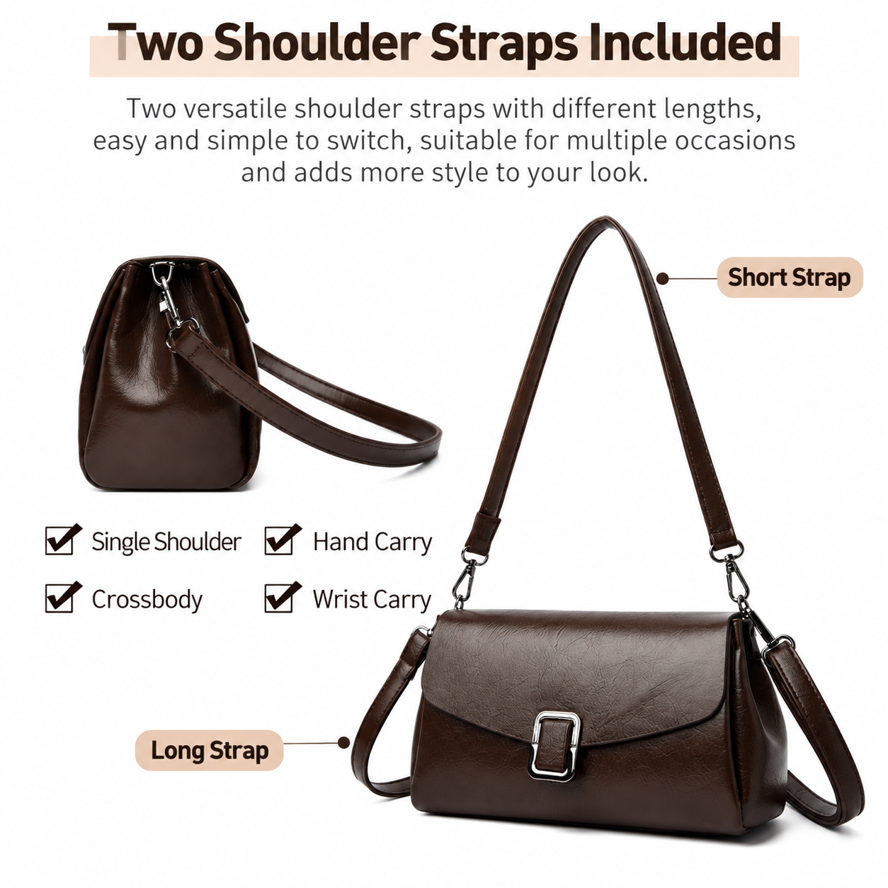 Brown Women's Crossbody Bag - Brown PU Leather view 3