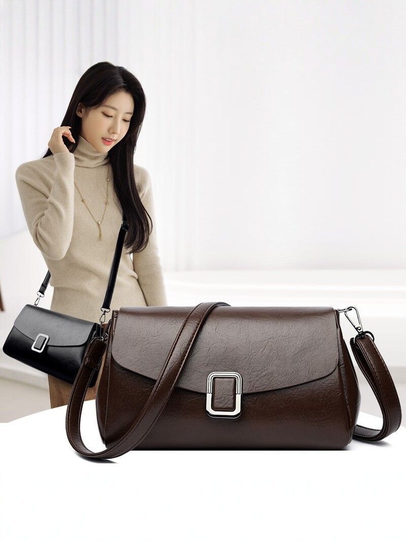 Black Women's Crossbody Bag - Brown PU Leather view 3