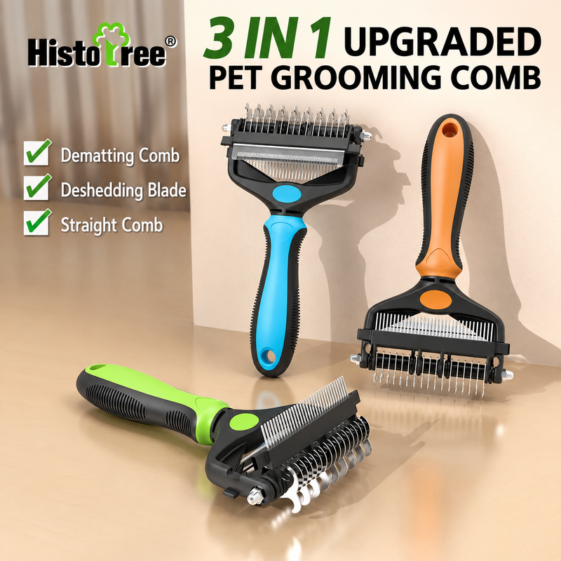 Orange 3 in 1 Pet Dematting Comb - Detangling Rake view 2
