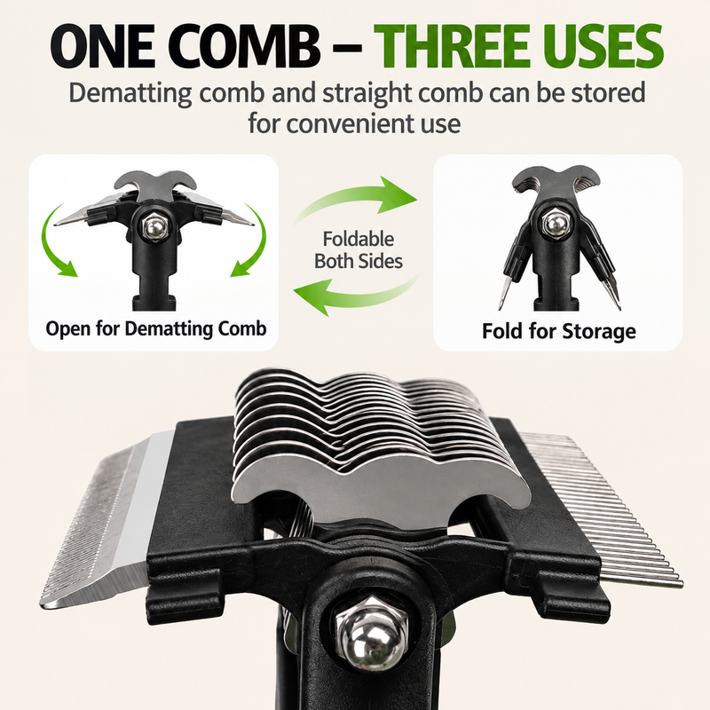 Orange 3 in 1 Pet Dematting Comb - Detangling Rake view 3