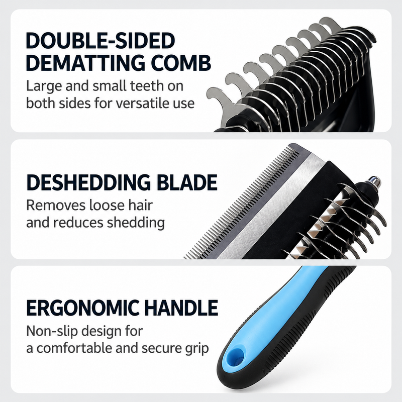 Orange 3 in 1 Pet Dematting Comb - Detangling Rake view 5