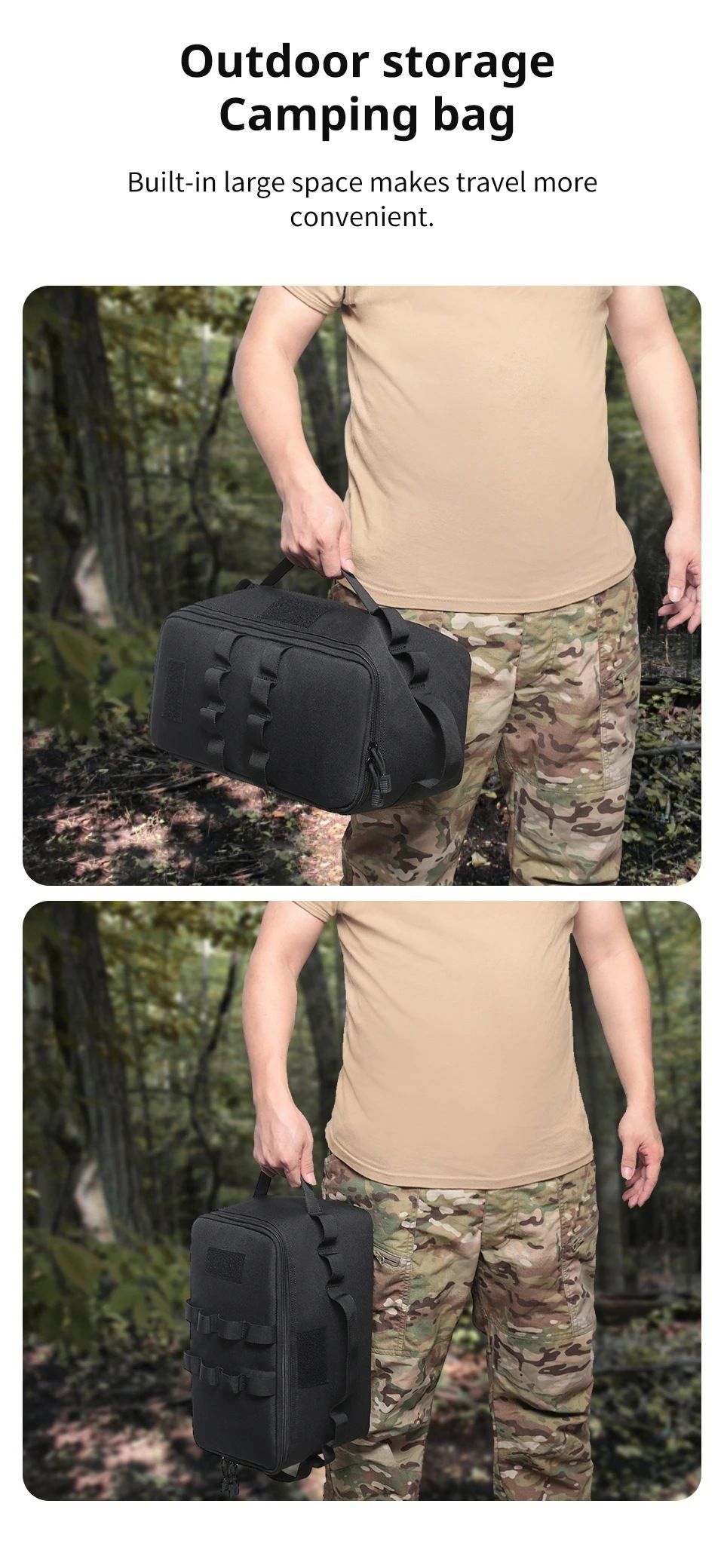 Khaki Camping Gear Storage Bag (34 x 17 x 19 cm) Portable Outdoor Organiser view 3