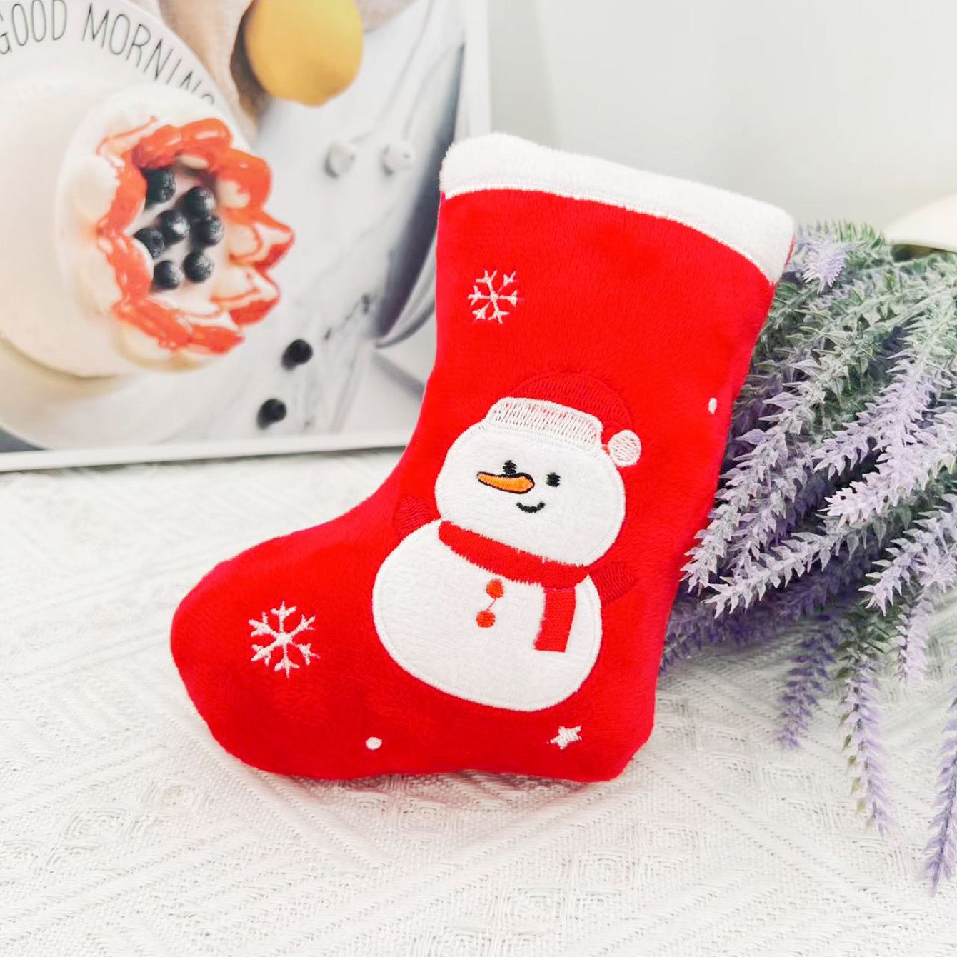 Christmas Squeaky Dog Toys 2 Pack - Snowman Stocking Plush Toys 16 x 11 cm