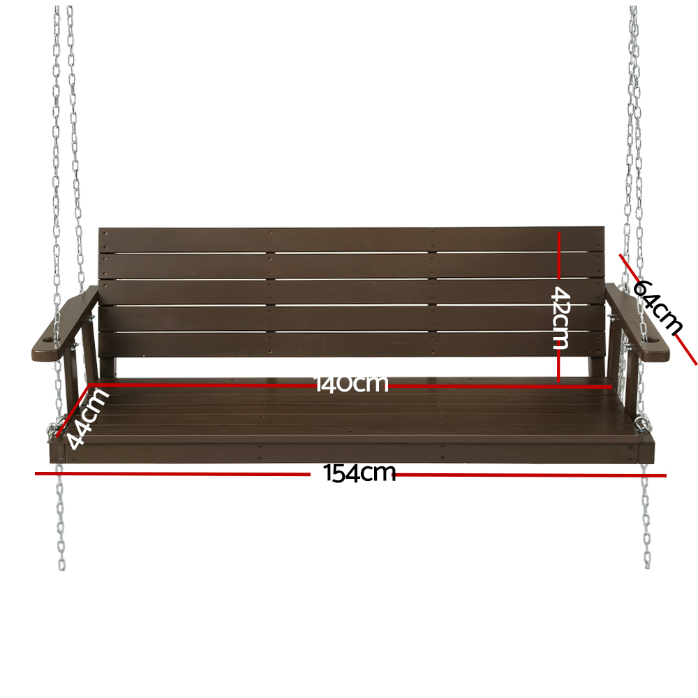 Gardeon Porch Swing Chair with Chain Outdoor Furniture 3 Seater Bench Wooden Brown view 2