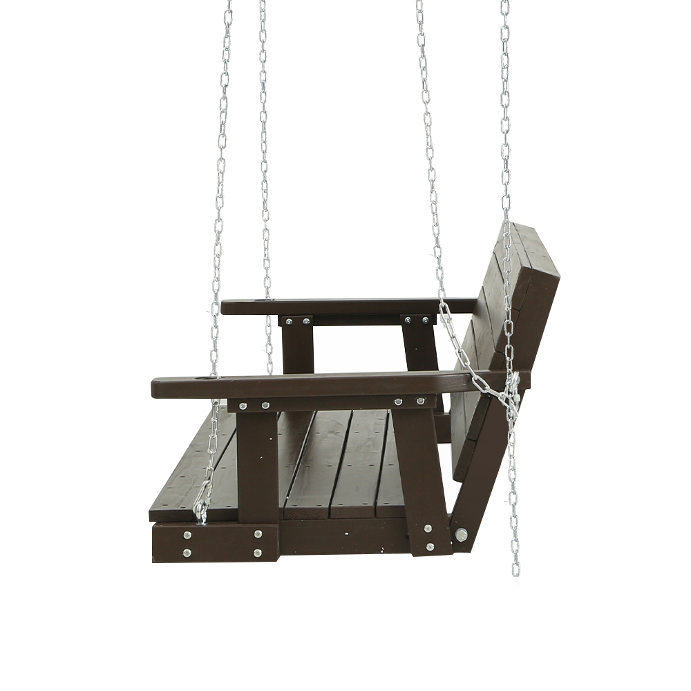 Gardeon Porch Swing Chair with Chain Outdoor Furniture 3 Seater Bench Wooden Brown view 3