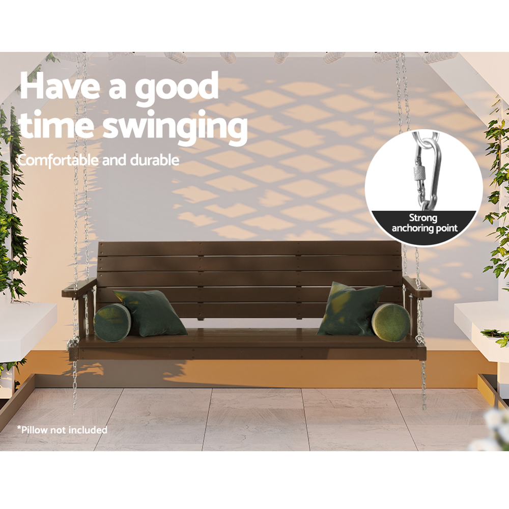 Gardeon Porch Swing Chair with Chain Outdoor Furniture 3 Seater Bench Wooden Brown view 4