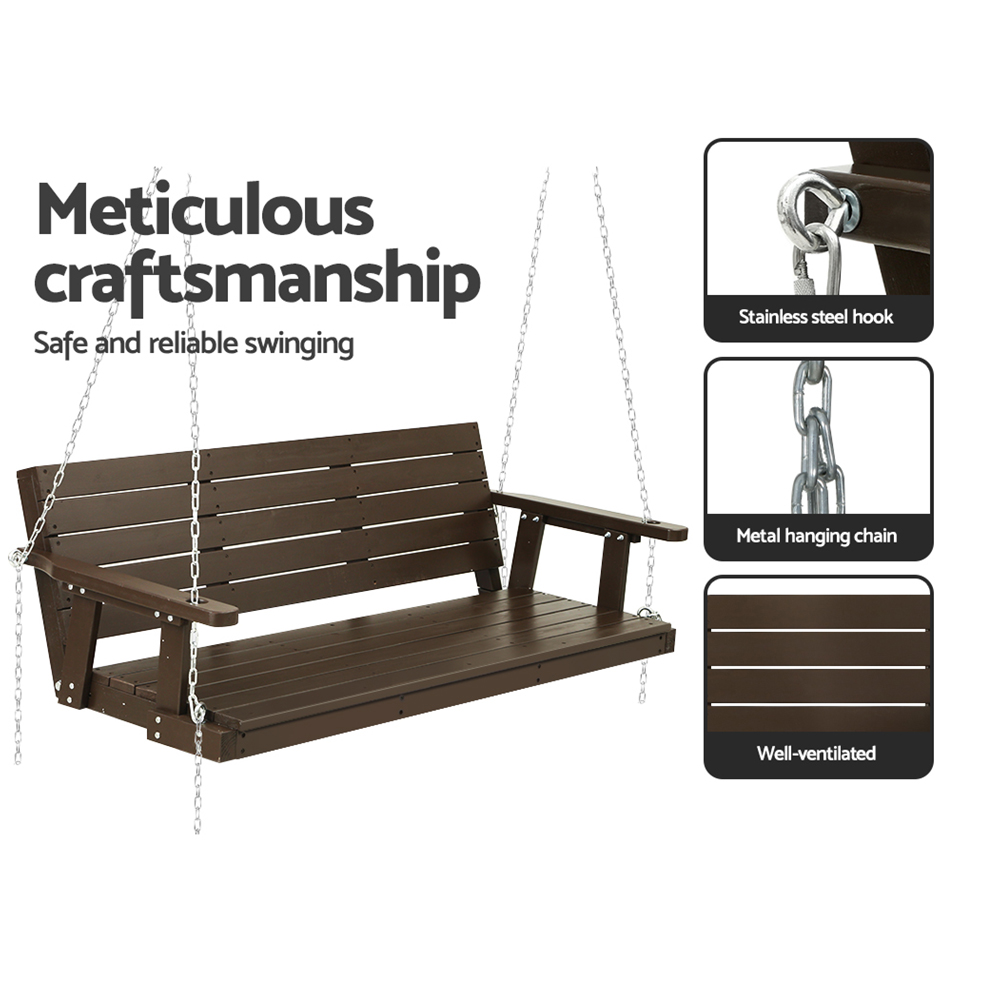 Gardeon Porch Swing Chair with Chain Outdoor Furniture 3 Seater Bench Wooden Brown view 5