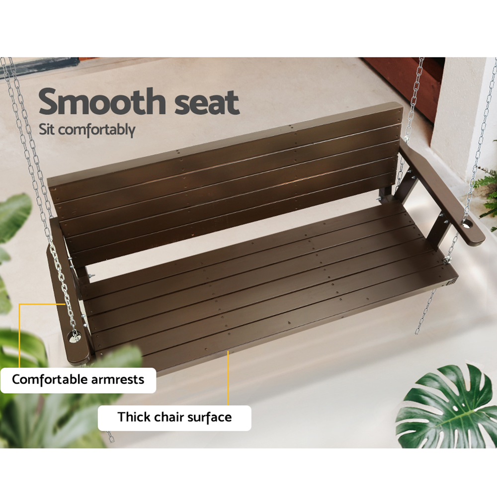 Gardeon Porch Swing Chair with Chain Outdoor Furniture 3 Seater Bench Wooden Brown view 6