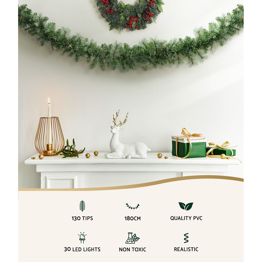 Jingle Jollys 1.8m Christmas Garland with LED lights Party Xmas Decorations view 3