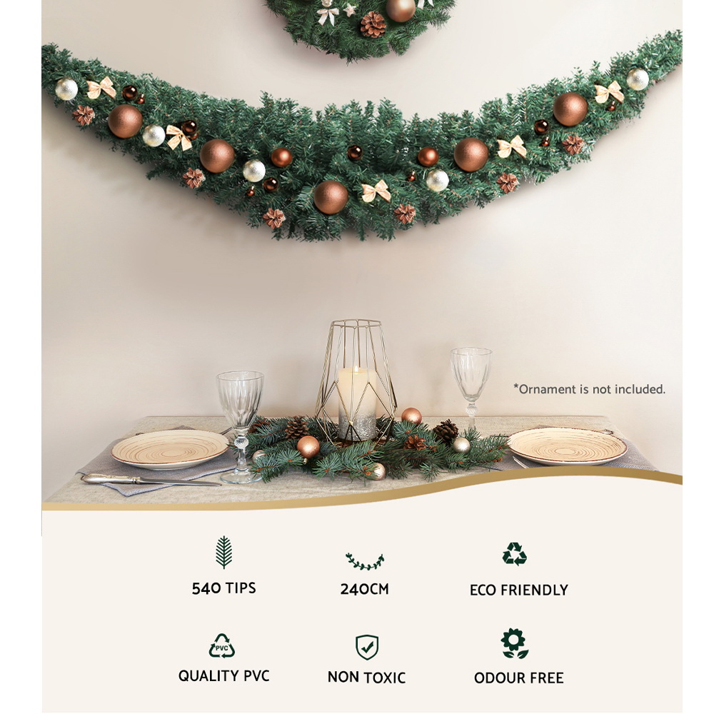 Jingle Jollys 2.4m Christmas Garland Xmas Decorations Green Wedding Party view 4