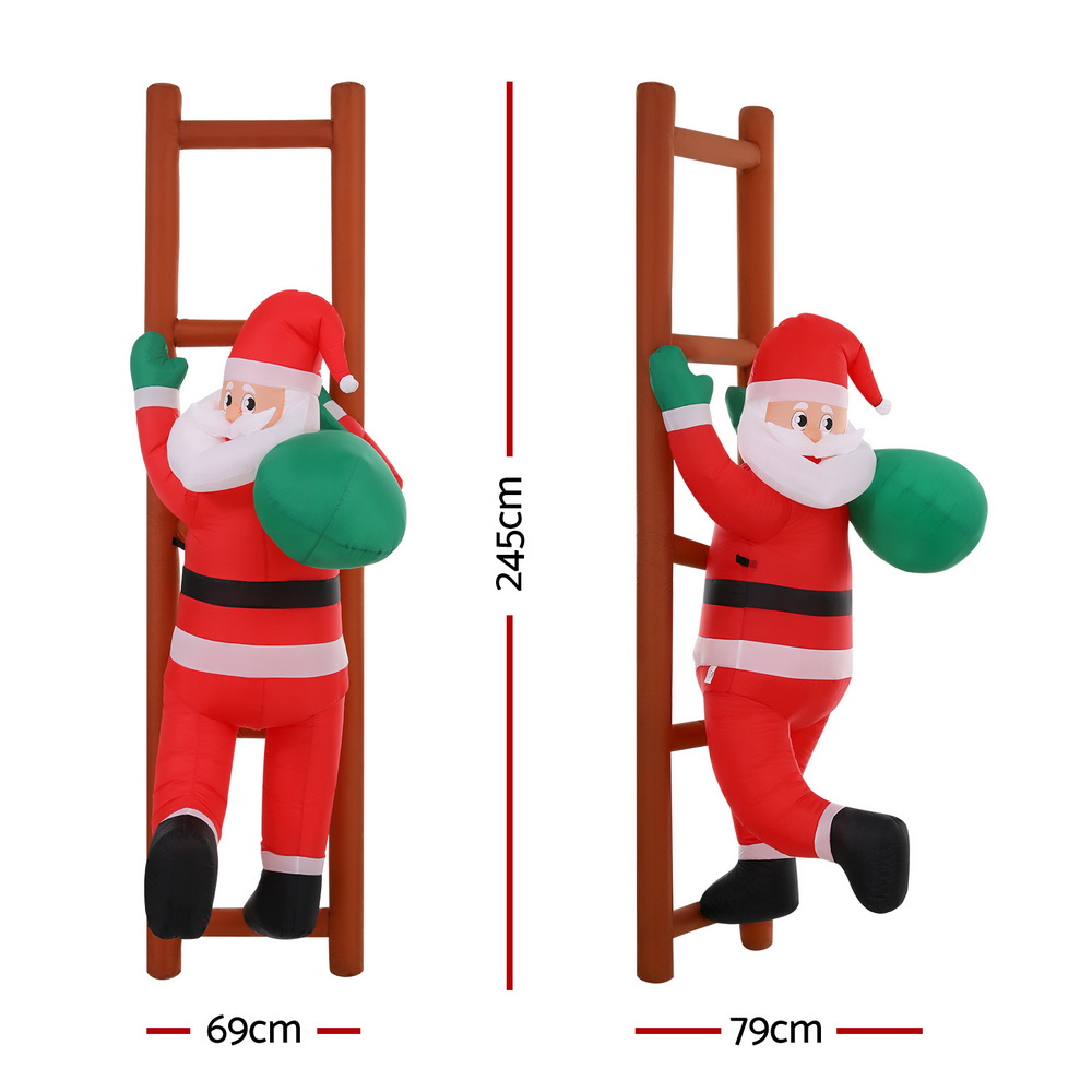 Jingle Jollys Christmas Inflatable Santa Climbing Ladder 2.45M Height LED view 2