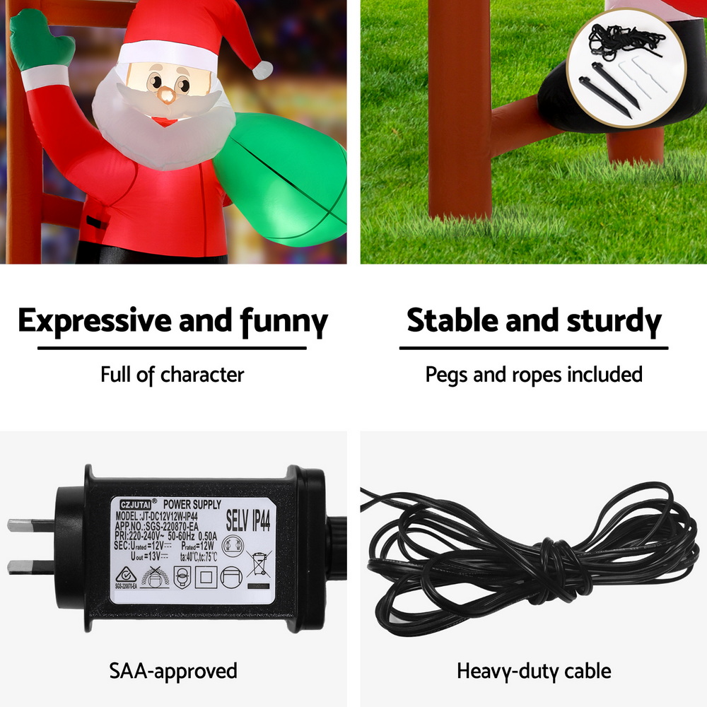 Jingle Jollys Christmas Inflatable Santa Climbing Ladder 2.45M Height LED view 6