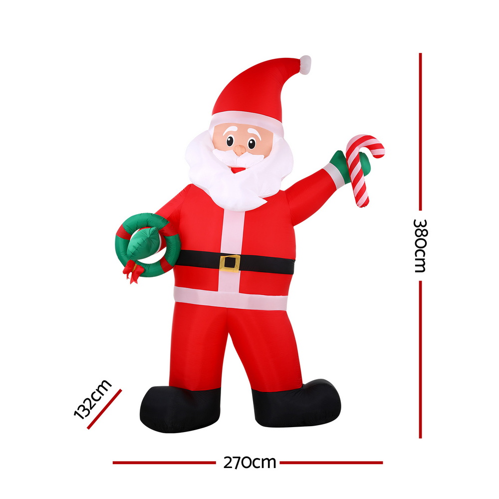 Jingle Jollys Christmas Inflatable Giant Santa 3.8M Height LED Illuminated view 2