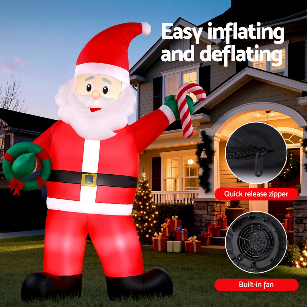 Jingle Jollys Christmas Inflatable Giant Santa 3.8M Height LED Illuminated view 5