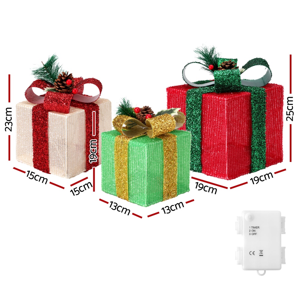 Jingle Jollys Christmas Lights 60 LED Fairy Light Gift Box 3pcs Decorations RGW view 2