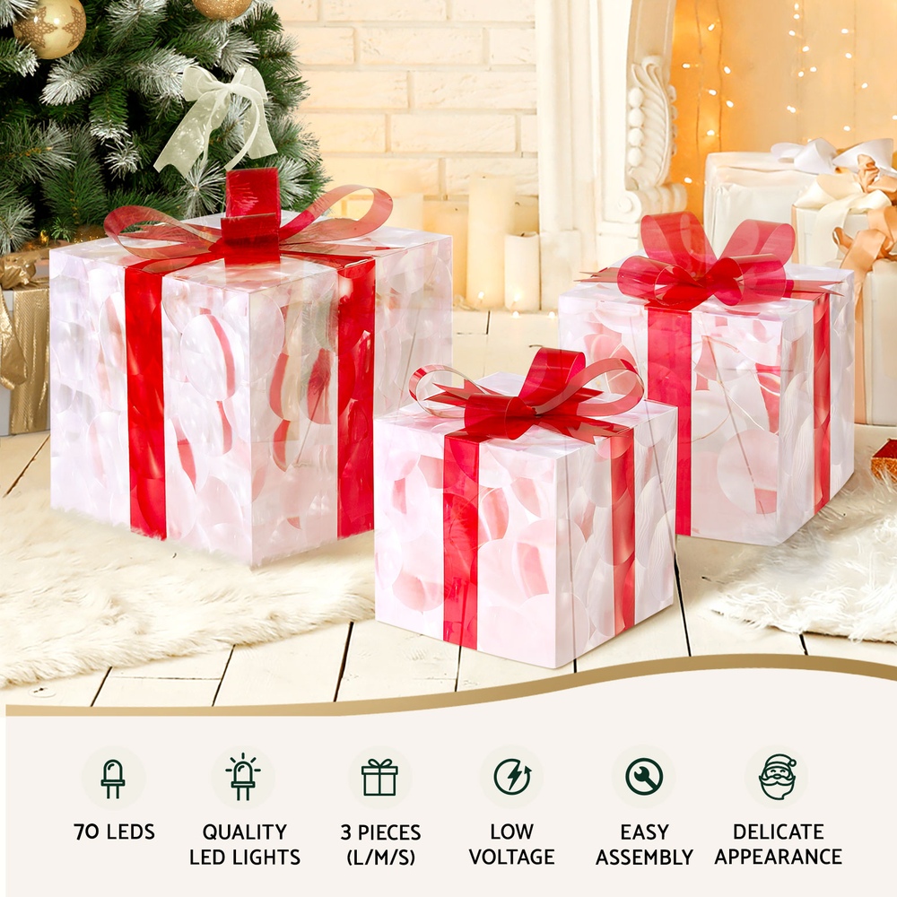 Jingle Jollys Christmas Lights 70 LED Fairy Light Gift Box 3pcs Decorations Red view 4